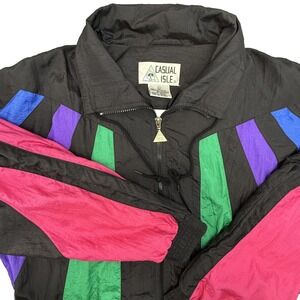 Vintage Casual Isle Windbreaker Jacket L Neon Colorblock 80s 90s Retro‎ Abstract